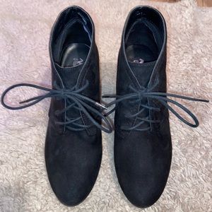 Black wedge booties